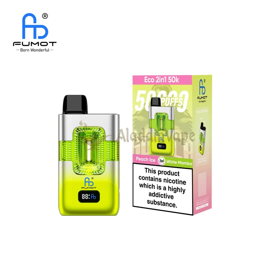 Fumot Eco 2in1 50k Puffs Randm Disposable Vape Peach Ice White Mamba 4