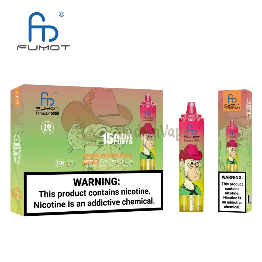 Fumot Randm Tornado 15000 Puffs Vape Apple Peach Pear Packaging