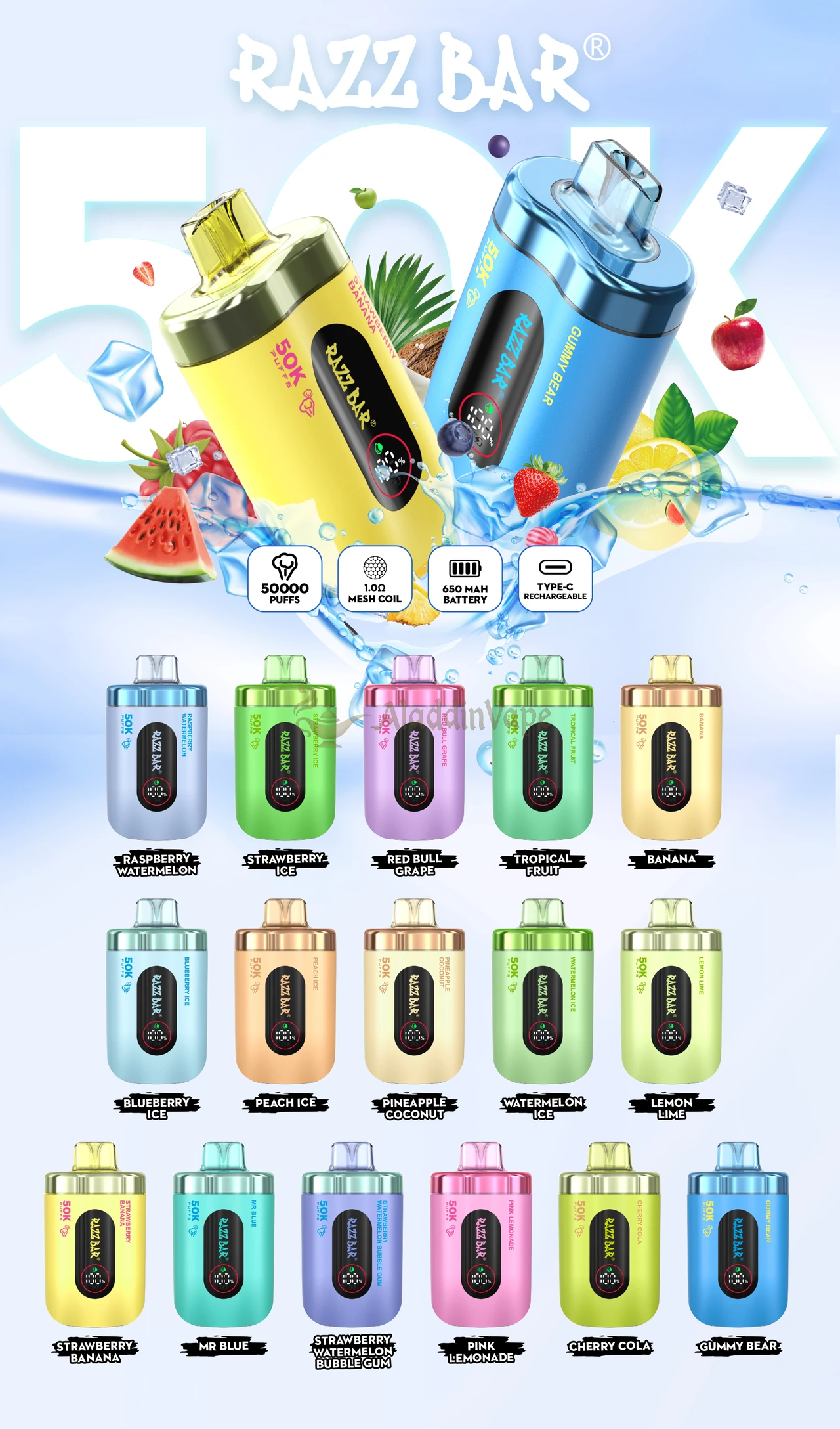Razz Bar 50000 Puffs 使い捨てベイプ プロモーションポスター