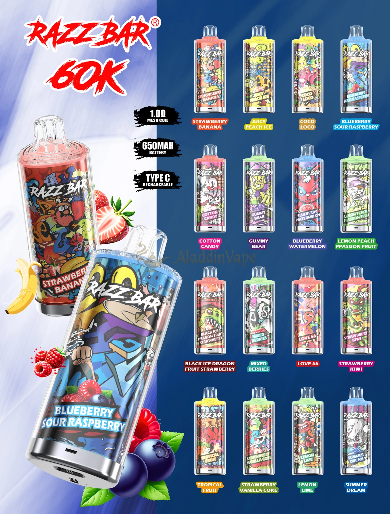 Razz Bar 60000 Puff VAPE Big Puffs プロモーションポスター