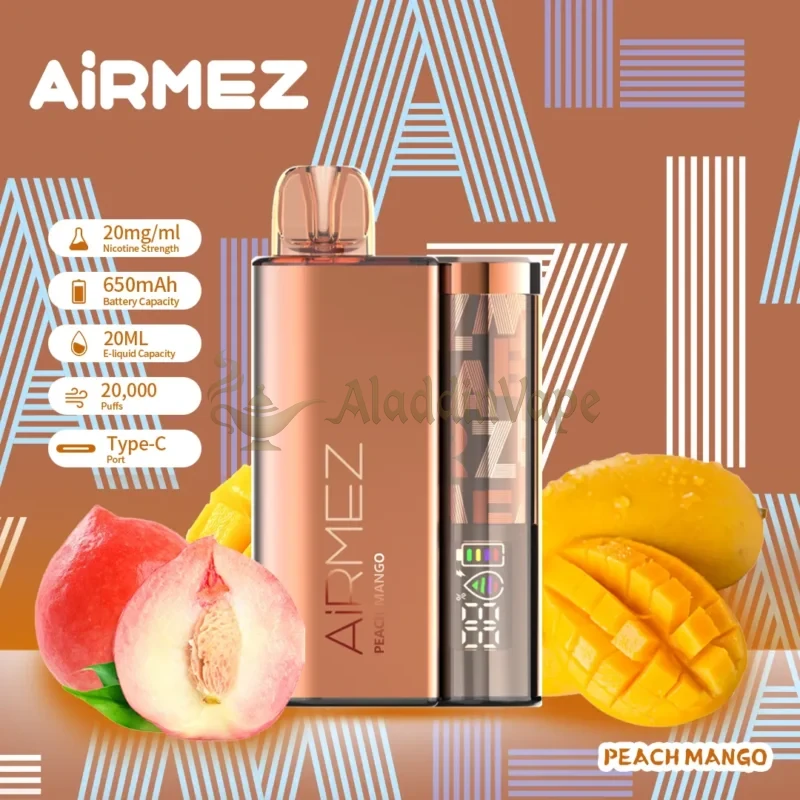 Airmez 20k potahů jednorázová vaporizér e-cigareta Příchuť Broskev Mango
