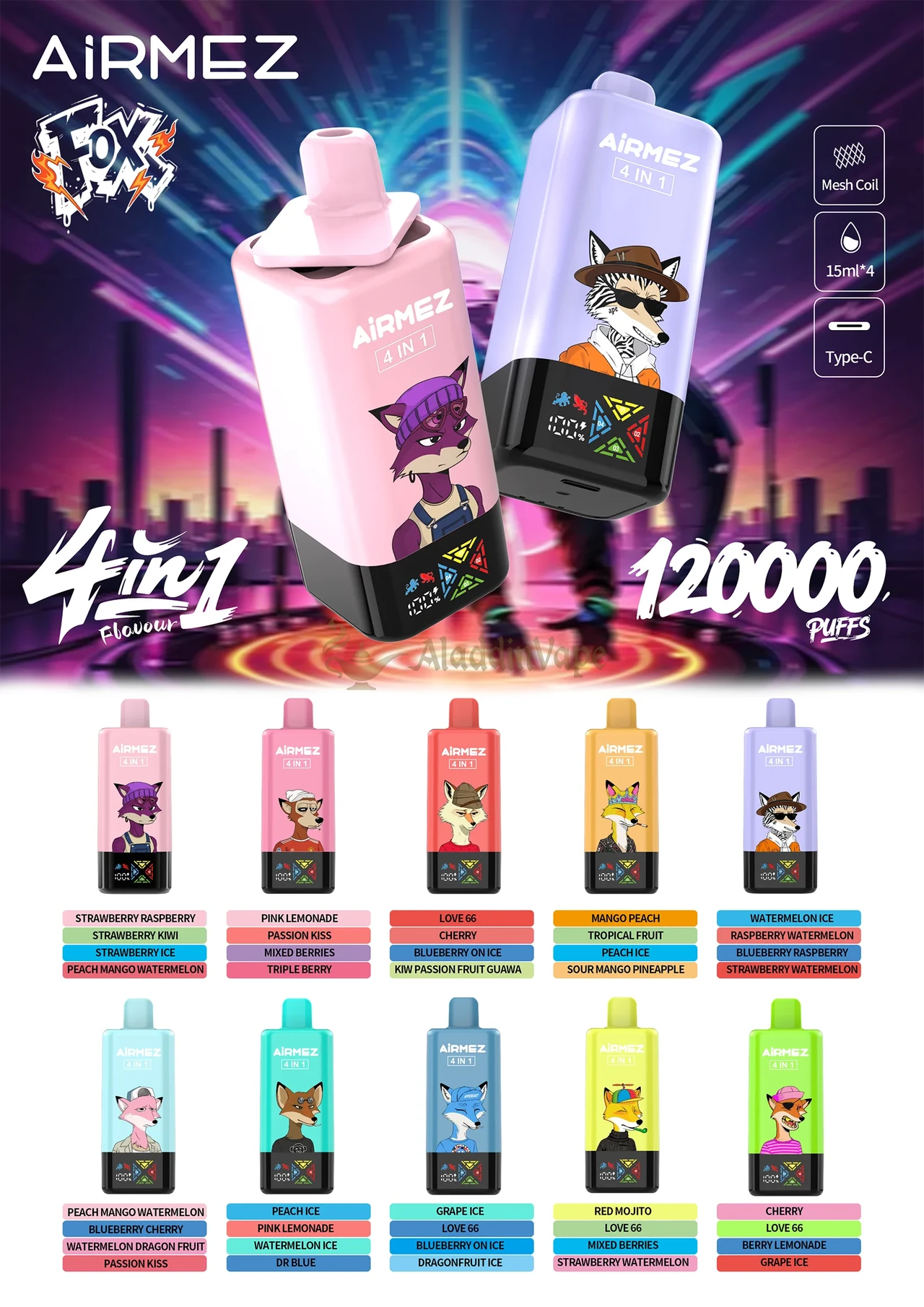 Airmez Fox 120k puffs Vape descartável Pôster