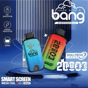 Bang 20000 20k Puffs Vape Descartável Smart Screen Mesh Coil Principal Gelo de mirtilo Morango melancia
