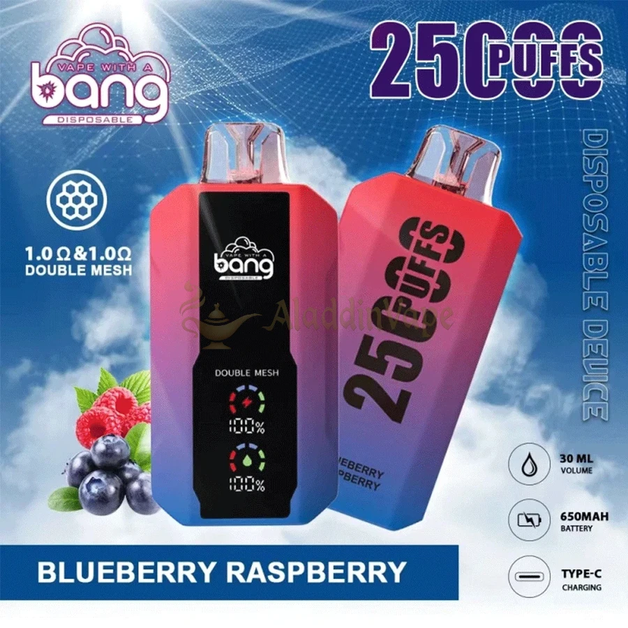 Bang 25000 25k Puffs Disposable Vape Double Meshblueberry Raspberry Flavor