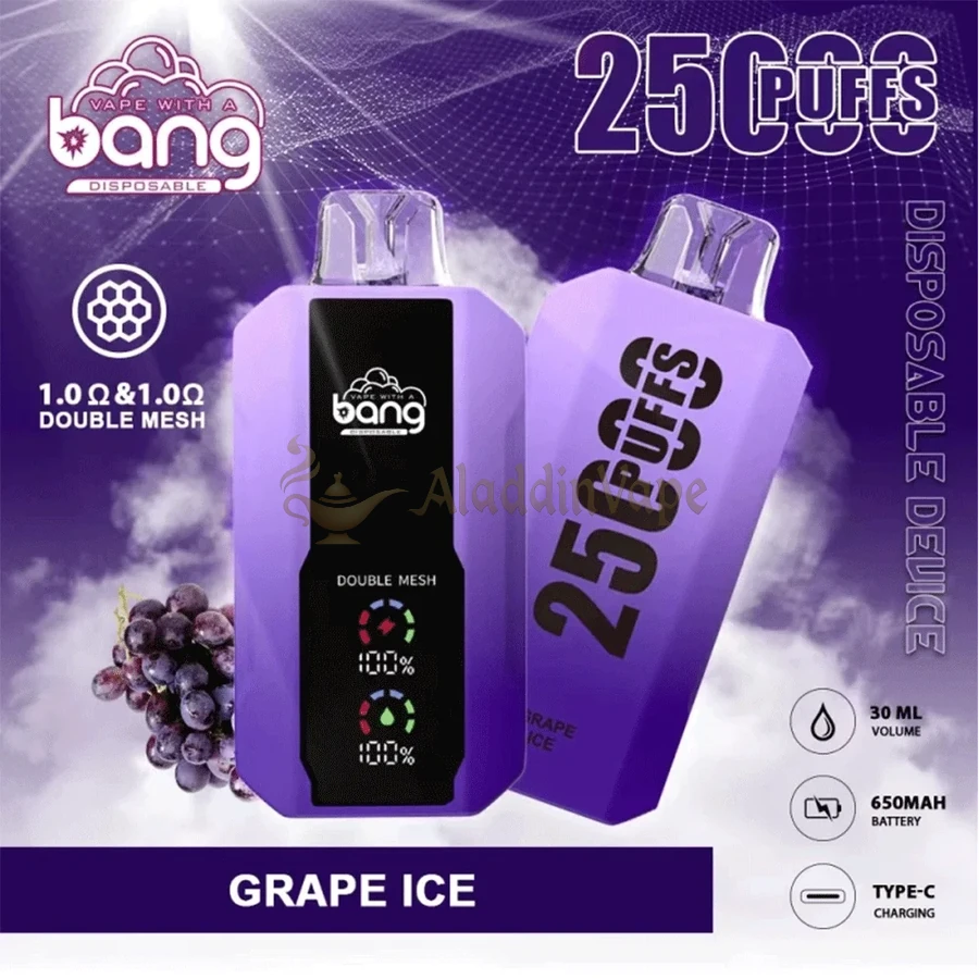 Bang 25000 25k Puffs Disposable Vape Double Meshgrape Ice Flavor