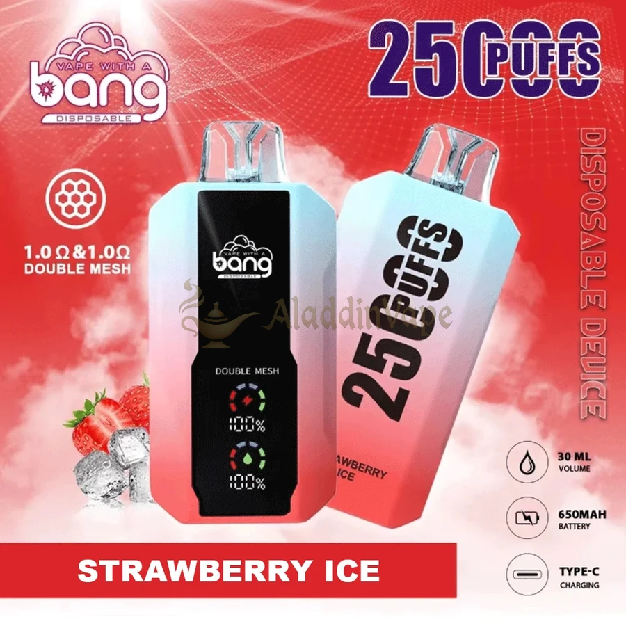 Bang 25000 25k Puffs Disposable Vape Double Meshstrawberry Ice Flavor