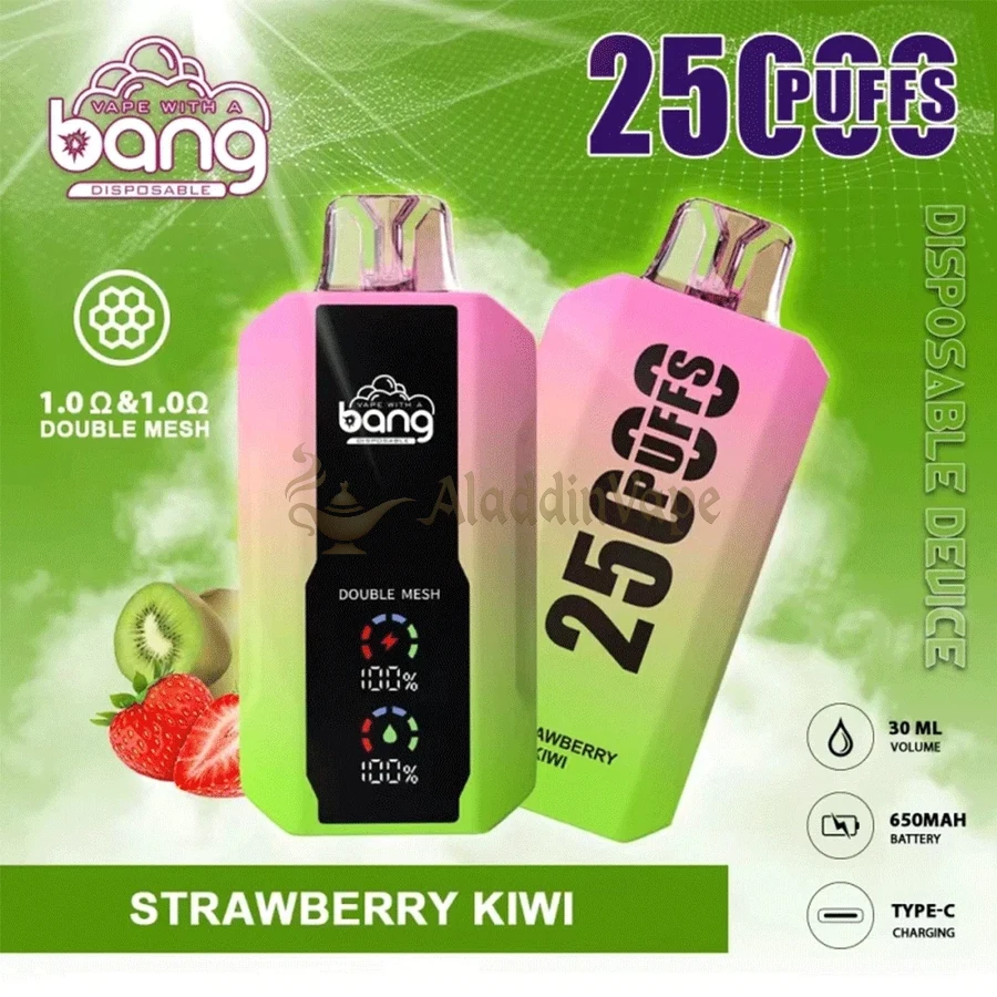 Bang 25000 25k Puffs Disposable Vape Double Meshstrawberry Kiwi Flavor