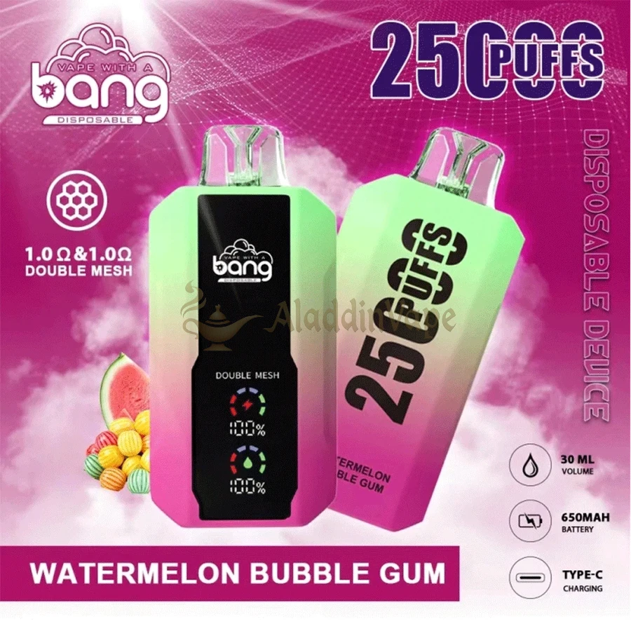Bang 25000 25k Puffs Disposable Vape Double Meshwatermelon Bubble Gum Flavor