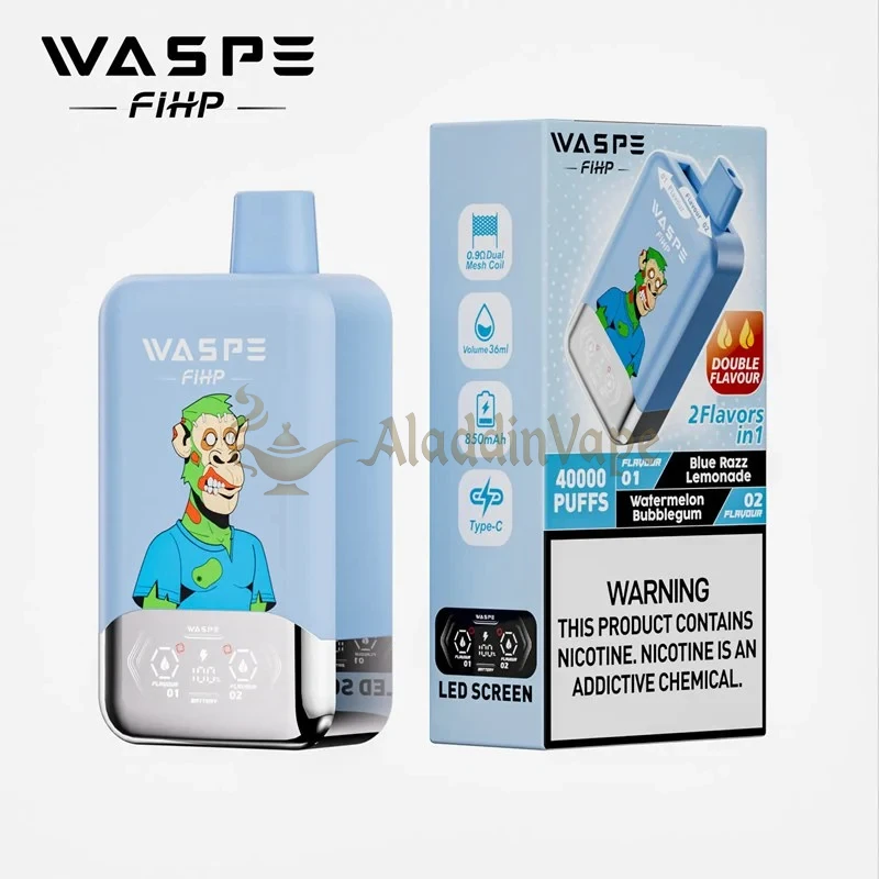 Waspe Fihp 40000 Puffs Disposable Vape Blue Razz Lemonade Watermelon Bubblegum