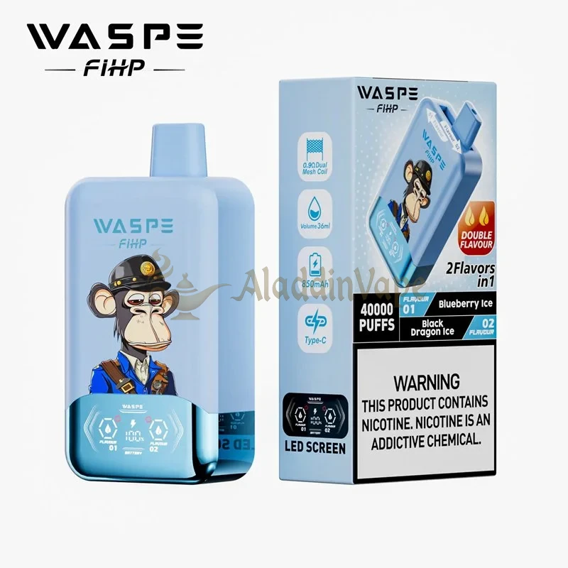 Waspe Fihp 40000 Puffs Disposable Vape Blueberry Ice Black Dragon Ice