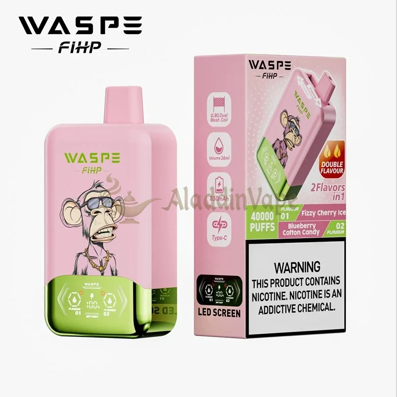 Waspe Fihp 40000 Puffs Disposable Vape Fizzy Cherry Ice Blueberry Cotton Candy