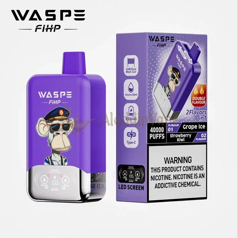 Waspe Fihp 40000 Puffs Disposable Vape Grape Ice Strawberry Kiwi