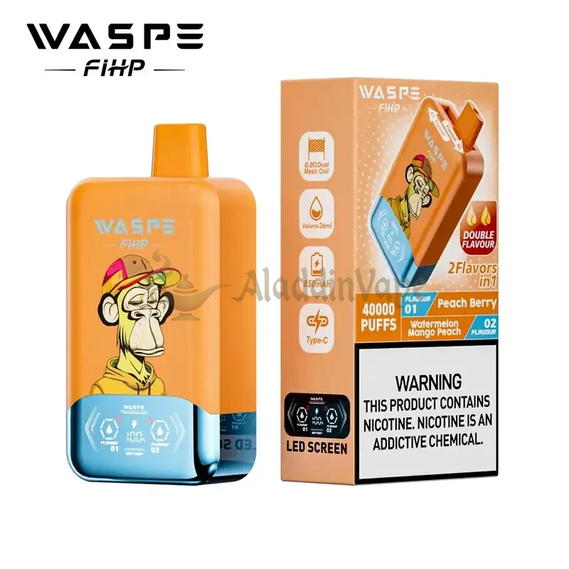 Waspe Fihp 40000 Puffs Disposable Vape Peach Berry Watermelon Mango Peach