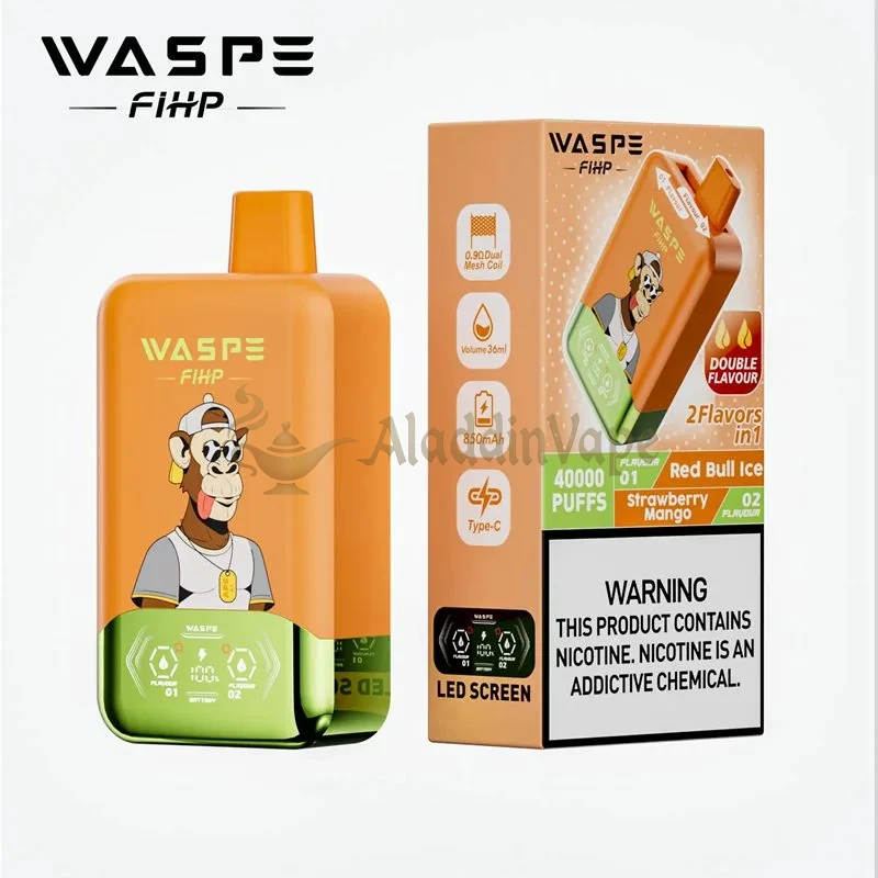 Waspe Fihp 40000 Puffs Disposable Vape Red Bull Ice Strawberry Mango