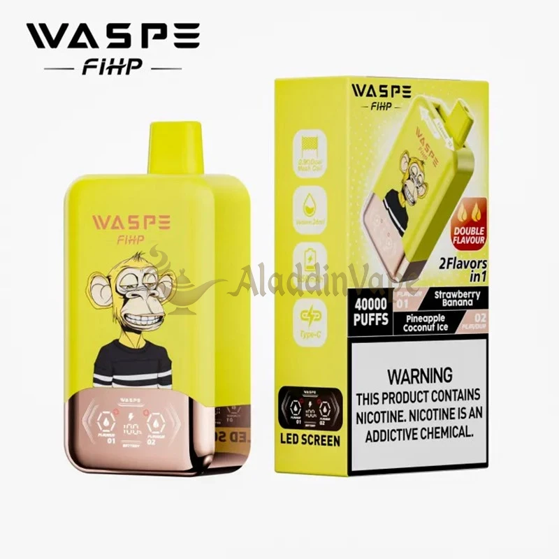 Waspe Fihp 40000 Puffs Disposable Vape Straberry Banana Coconut Ice