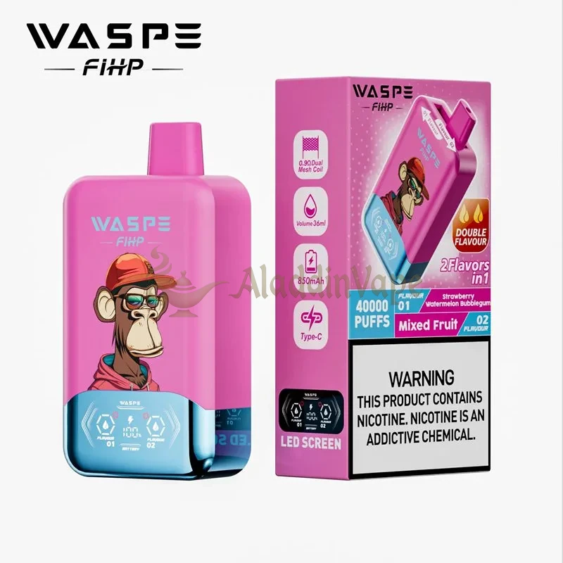 Waspe Fihp 40000 Puffs Disposable Vape Strawberry Watermelon Bubblegum Mixed Fruit